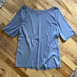 Talbots Blue Wide Collar Short Sleeve Jersey Knit Shirt
